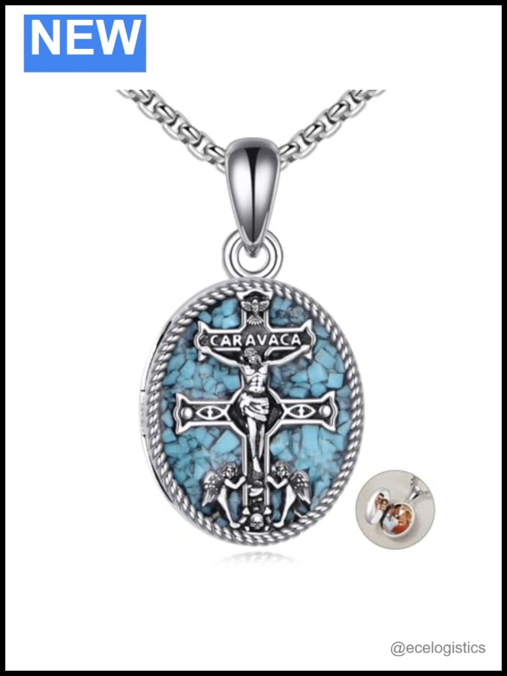 925 Sterling Silver Caravaca Cross Locket Necklace 22in Photo Pendant Religious